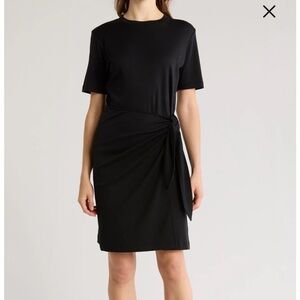 Vince Black Side Tie T-shirt Dress Short Sleeve 100% Cotton Womens Large